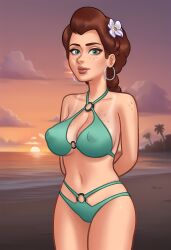 1girls 2025 2d_(artwork) ai_generated beach beach_background becca_(summertime_saga) big_breasts bikini bikini_bottom bikini_top bra breasts cameltoe civitai daeisi digital_drawing_(artwork) erect_nipples erect_nipples_under_clothes female female_only freckles freckles_on_breasts freckles_on_chest freckles_on_face freckles_on_shoulders green_eyes light-skinned_female light_skin medium_breasts nipples nipples_visible_through_clothing panties pussy pussy_lips pussy_peek red_hair red_hair showing_off smile smiling standing summertime_saga tanline tanlines teenage_girl teenager