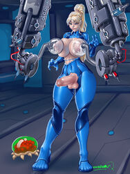 1futa big_breasts big_penis blonde_hair breast_milk breast_milking breast_milking_machine breasts damaged_clothing dickgirl futa_only futanari intersex lactating large_breasts metroid milking milking_machine nintendo nipples penis samus_aran solo standing xxxbattery zero_suit zero_suit_samus