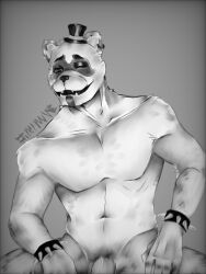 1boy animal_humanoid anthro anthro_focus azorestuarine barely_visible_genitalia barely_visible_penis bear bodypaint bracelet clothing ear_piercing ear_ring face_paint five_nights_at_freddy's five_nights_at_freddy's:_security_breach genital_focus genitals glamrock_freddy glamrock_freddy_(fnaf) hat headgear headwear humanoid humanoid_genitalia humanoid_penis jewelry male male_anthro male_focus male_only mammal mammal_humanoid navel nude nude_male one_eye_closed penis penis_focus piercing poking_out ring_piercing scottgames smile smiley_face solo solo_focus solo_in_panel solo_male spiked_bracelet spikes steel_wool_studios top_hat ursid_humanoid