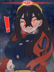 ! 1girls 2023 alpha_pokémon alpha_pokegirl alternate_breast_size arm_under_breasts beauty_mark beauty_mark_under_eye big_breasts black_hair blue_clothing blush blush_lines blushing blushing_at_viewer buttoned_shirt buttons carmine_(pokemon) caught clothed clothing eye_symbol female female_only fog forest fully_clothed glowing_eyes hair_between_eyes hairband horny horny_female hypnotizing_viewer imminent_rape imminent_sex kurachi_mizuki light-skinned_female light_skin long_hair long_two_tone_hair looking_at_viewer lustful_gaze night orange_eyes outdoors outside pale-skinned_female pale_skin pokemon pokemon_sv red_hair smile smiling smiling_at_viewer solo solo_female sweat sweatdrop sweating thirsty tree trees two_tone_hair visible_breath