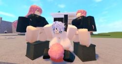 1girls 3d 3futas blush embrassed female foursome futa_on_female futanari handjob large_breasts no_face outside pink_hair purple_hair roblox roblox_avatar roblox_game robloxian sakuya_izayoi sex sky tagme touhou whorblox_adventure