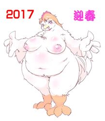 2017 artist_request breasts brown_hair furry long_hair male_chicken nipples open_mouth