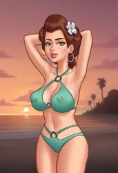 1girls 2025 2d_(artwork) ai_generated arms_up beach beach_background becca_(summertime_saga) big_breasts bikini bikini_bottom bikini_top bra breasts cameltoe civitai daeisi digital_drawing_(artwork) erect_nipples erect_nipples_under_clothes female female_only freckles freckles_on_breasts freckles_on_chest freckles_on_face freckles_on_shoulders green_eyes light-skinned_female light_skin medium_breasts nipples nipples_visible_through_clothing panties pussy pussy_lips pussy_peek red_hair red_hair showing_off smile smiling standing summertime_saga tanline tanlines teenage_girl teenager