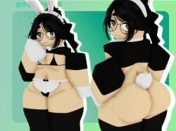 1boy 3d :3 ass black_clothing black_hair bra bunny_ears bunny_tail femboy glasses huge_ass long_hair maid partially_clothed posing roblox robloxian southphoria southsets tagme thighhighs thighs