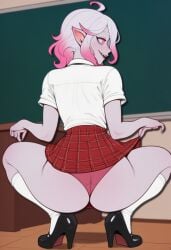 ai_generated briar_(league_of_legends) classroom league_of_legends looking_at_viewer looking_back panties panty_peek rear_view school_uniform schoolgirl sexy sexy_body sexy_clothing sexy_female skirt squatting teasing thick_thighs