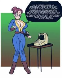 ass_expansion brain_drain breast_expansion comic fallout hourglass_figure huge_ass huge_breasts shishikasama text unaware vault_dweller vault_girl vault_suit