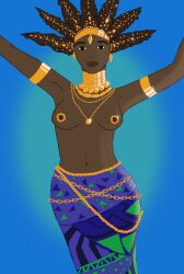 1girls abs african african_female breasts dark-skinned_female dark_nipples dark_skin female female_focus female_only gold_(metal) gold_jewelry jug karaba kirikou_and_the_sorceress long_hair mature_female milf nipples sahimas spiky_hair topless topless_female