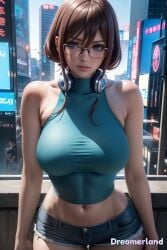 1female ai_generated anime anime_style arms bare_shoulders belly_button big_breasts blue_eyes breasts brown_hair building buildings choker city city_background cityscape covered_breasts covered_navel day daytime eyes eyes_open female female_focus female_only glasses glasses_on_face glasses_only go-toubun_no_hanayome hair hair_between_eyes hd hd_(traditional) headphones headphones_around_neck high_resolution highres hourglass_figure huge_breasts jeans_shorts light_skin lips lipstick looking_at_partner looking_at_viewer nakano_miku navel navel_line neck nose photography portrait realistic seductive seductive_body seductive_eyes seductive_mouth seductive_pose shiny shiny_clothes shiny_hair shiny_skin shirt short_hair short_shorts shorts sky sky4maleja tanned_body tanned_female tanned_skin thick_thighs thighs upper_body waist watermark wide_hips