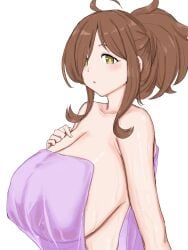 huge_breasts kono_subarashii_sekai_ni_shukufuku_wo! milf nipples_visible_through_clothing purple_clothing purple_towel see-through see-through_clothing t0_me1n towel upper_body wet_skin wiz_(konosuba)