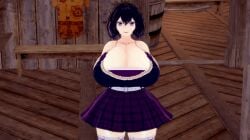 3d animated big_breasts black_hair bouncing_breasts breasts cleavage fire_emblem fire_emblem_awakening gigantic_breasts huge_breasts large_breasts looking_at_viewer morgan_(fire_emblem) morgan_(fire_emblem)_(female) rhcpftw short_hair