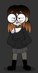 alternate_costume black_boots black_hoodie black_skirt blue_bra bluejr boots bra bra_peek choker female freckles glasses goth hoodie illymation orange_hair purple_lipstick red_hair skirt solo spiked tagme youtube youtuber