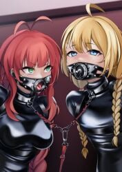 2females 2girls blonde_hair blue_eyes blush bondage bound bound_together choking choking_on_dildo choking_on_object cock_gag collar connected_collars deepthroat deepthroat_gag deepthroat_training dildo dildo_gag dildo_in_mouth dildo_plug_gag dildogag dove_(abc) drolling forced_deepthroat forced_oral forced_yuri gag gagged gagging green_eyes irrumatio latex latex_clothing latex_suit leash lezsub long_hair metal_collar million_(abc) multiple_girls open_mouth open_mouth_gag penis_gag pink_dildo plug_gag plugged red_hair red_leash ring_gag sex_slave slave slave_training sub submissive submissive_female tongue tongue_out twintails unplugged yuri