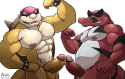 2boys anthro areola bara crocodile crocodilian crossover gay koopa koopaling krookodile maldu male male_only manly mario_(series) multiple_boys nintendo nipples nude pokemon reptile roy_koopa scalie standing