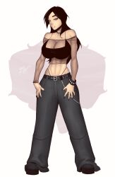 2024 black_hair busty full_body goth goth_girl hourglass_figure nu_metal oc original_character pinup pinup_pose standing virus_infected_art wide_hips