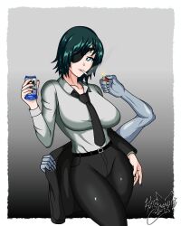 beer big_breasts chainsaw_man female_only himeno_(chainsaw_man) kitsunekhi_ patch phantom smoking tecate uniform