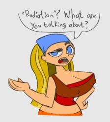 4chan anonymous_artist big_breasts blonde_hair cartoon_network cleavage cleavage_cutout female female_only lindsay_(tdi) nipple_bulge talking_to_viewer text total_drama_island