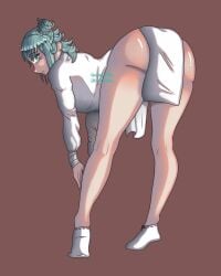 aarushiiroosh ass ass_focus bending_forward bending_over cyan_eyes cyan_hair femboy femboy_only femboysub jujutsu_kaisen kashimo_hajime male male_only shounen_jump socks solo solo_focus solo_male