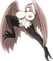 1girls big_breasts big_wings bird_feet bird_girl bird_humanoid bird_wings drajoe feathers fluffy harpy harpy_girl harpy_humanoid leg_up long_hair nipples nukami_shina_(drajoe) pussy red_eyes small_pussy transparent_background xfacility