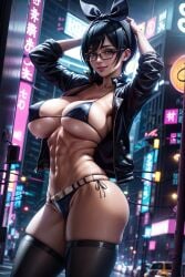 1female 2d 2d_(artwork) abdomen abdominals abs ai_generated anime anime_style ass background belly_button belt big_breasts bikini bikini_top bikini_top_only black_hair blue_eyes breasts building buildings cars city city_background cityscape covered_nipples covered_pussy cyberpunk eyes eyes_open female female_focus female_only fit fit_female fitness from_side glasses glasses_on_face glasses_only hair hair_between_eyes hair_ribbon hands_behind_head hands_up happy happy_female horny horny_female hourglass_figure jacket kanojo_okarishimasu large_breasts light light-skinned light-skinned_female light_body light_skin lighting lips lipstick looking_at_partner looking_at_viewer micro_bikini muscle muscle_tone navel navel_line neck neon neon_lights night night_sky nose nsfw pose posing posing_for_picture posing_for_the_viewer realistic sarashina_ruka seduction seductive seductive_body seductive_eyes seductive_look seductive_mouth seductive_pose seductive_smile shiny shiny_clothes shiny_hair shiny_skin short_hair sideboob sky sky4maleja sleeveless_shirt smile smiling_at_viewer sock socks socks_only thick_thighs thong thong_bikini thong_panties thong_underwear toned toned_belly toned_body toned_female toned_stomach underboob underwear waist