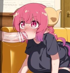 1boy 1girls all_fours animated athletic_female big_breasts blowjob breasts censored cum cum_in_mouth face_fucking fellatio fully_clothed human human_penetrating ilulu_(dragon_maid) kobayashi-san_chi_no_maidragon large_breasts light-skinned_male miss_kobayashi's_dragon_maid mizumizuni no_sound oral penis shorter_than_30_seconds throat_fuck twintails video