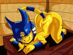 absurd_res animal_crossing ankha ankha_(animal_crossing) anthro ass ass_up bedroom_eyes big_butt female hi_res narrowed_eyes nintendo nude seductive shaded simple_background simple_coloring simple_shading smile smiling_at_viewer solo thick_thighs venudosnake