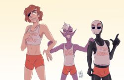 alien boys bulge deepkosmic_(artist) femboy femboy_hooters gay gay_pride hips mask shorts thick thick_hips threesome yaoi