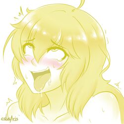 1girls ahe_gao blonde_hair blush cslucaris drooling female female_only naughty_face nude partially_colored rolling_eyes rwby sexually_suggestive solo sweat tongue tongue_out white_background yang_xiao_long