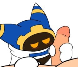 animated anon blush blushing cloak dark_skin erect faceless_male fluid_animation gay gay_handjob handjob interspecies kirby_(series) magolor male_only nintendo orange_eyes penis plain_background tagme vibrantechoes video_games white_background