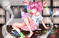 1girls 5_toes birthday_hat christmas_lights crunnix doki_doki_literature_club feet female female_only frilly_clothing frilly_skirt human icing natsuki_(doki_doki_literature_club) party_hat pink_eyes pink_hair pink_skirt skirt solo