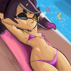 1girls background bikini callie_(splatoon) dark_skin inkling inkling_girl justdavefnd pool splatoon sunbathing swimsuit tan