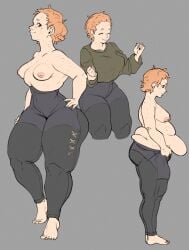 1girls belly big_belly cantankeravian compression_clothing edie_(cantankerous_avian) fat_rolls female freckles red_hair thick_thighs thighs