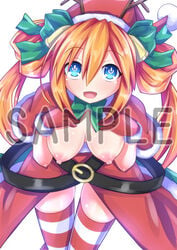 breast christmas female neptunia_(series) nipples orange_heart solo uzume_tennouboshi