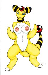 1_toe after_transformation alternate_species ampharos anthro aroused aroused_face barefoot bedroom_eyes big_breasts black_eyes blue_sclera bovid breasts caprine digitigrade enjoying erect_nipples eyelashes feet female forehead_gem front_view gem generation_2_pokemon genitals huge_breasts ivanks long_tail mammal mitten_hands narrowed_eyes navel nintendo nipples nude open_mouth pokemon pokemon_(species) presenting presenting_pussy pupils pussy seductive sheep simple_background snout solo species_transformation spread_legs spreading standing stripes tail teeth thick_thighs transformation white_background yellow_body