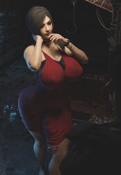 1boy 1futa 3d 3d_(artwork) ada_wong ada_wong_(adriana) asian asian_futanari big_breasts big_penis blender bulge bulge_through_clothing dress futanari huge_breasts huge_cock imminent_sex leon_scott_kennedy prinxe red_dress resident_evil resident_evil_2 short_hair