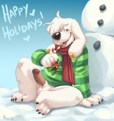 candy candy_cane canine family_guy food jasper_(family_guy) komoroshi_(artist) male_only mammal penis scarf snow snowman