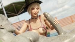 1boy 1girls 3d 3d_(artwork) ada_wong ada_wong_(adriana) asian asian_female athletic athletic_female big_penis blonde_hair breasts_out capcom choker cock_hungry cock_worship erect_nipples erect_penis erection female female_focus hand_on_penis hat holding_penis hourglass_figure large_penis looking_at_penis monster mr_x nipples outdoors parted_lips penis penis_awe penis_grab poolside precum precum_string resident_evil resident_evil_2 resident_evil_2_remake short_hair smile smiling stephanie23 straight swimsuit tagme tyrant wide_hips