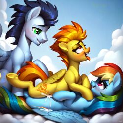 ahe_gao ai_generated cum cum_in_pussy doggy_style equine leaking_cum missionary_position my_little_pony pony rainbow_dash_(mlp) soarin_(mlp) spitfire_(mlp) threesome