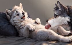 2boys ai_generated blowjob cub father_and_son fellatio fellatio_from_feral feral_on_feral feral_only furry gay indoors on_back on_bed yaoi yiff