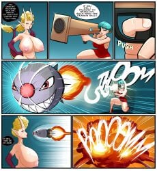 1futa 1girls aiming aiming_weapon balls big_breasts blonde_hair breasts bulma bulma_(dragon_ball) bulma_briefs clothed clothed_female_nude_futanari clothing comic daughter demon demon_girl demon_hands demon_horns demon_tail dialogue dragon_ball dragon_ball_z english_text erection explosion female fully_clothed futanari horns huge_cock human humanoid humanoid_penis kogeikun light-skinned_female light-skinned_futanari light_skin long_hair milf mother mother_and_daughter no_nut_november nude panchy panchy_(dragon_ball) panchy_briefs penis pushing_trigger red_dress red_heels rocket_launcher short_hair standing tagme text wagging_tail