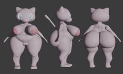 3d 3d_(artwork) anthro ass big_ass big_breasts big_nipples chubby chubby_female mew mew_(pokemon) overweight overweight_female pokémon_(species) pokemon pokemon_(species) puffy_pussy pussy reference_image shortstack tail