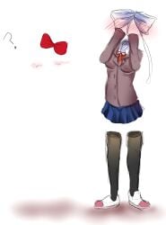 ? blush bow clothed clothes clothing crunnix doki_doki_literature_club implied_nudity invisible invisible_girl monika_(doki_doki_literature_club) red_bow sayori_(doki_doki_literature_club)