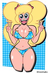 1girls 2024 atomickingboo big_hair bikini blonde_hair blue_eyes blush breasts cleavage double_v eyebrows_visible_through_hair female female_only hairbow human human_only long_hair looking_at_viewer navel open_mouth original original_character shiny_skin smile solo sparkling_eyes swimsuit thighs v wendy_wendy