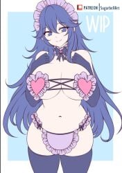 blue_hair breasts fire_emblem fire_emblem_awakening happy huge_breasts long_hair looking_at_viewer lucina_(fire_emblem) maid revealing_clothes smile sugarbell wip