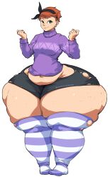 1girls cantankeravian fat female meredith_(ohdangdoof) muffin_top red_hair socks thick_thighs thighs