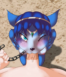 anthro blue_eyes blue_fur blue_hair blue_skin blush breasts canine chains crying duo edit fellatio female forced fox fur furry highres human human_edit human_is_better human_on_anthro interspecies krystal mammal nintendo one_eye_closed oral oral_penetration penetration penis pov rape sex star_fox tears wasajoke white_fur