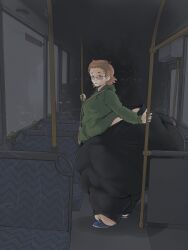 1girls ass bottom_heavy bus cantankeravian edie_(cantankerous_avian) fat fat_rolls female glasses huge_ass hyper_ass meat_wall_(body_type) red_hair short_hair thighs