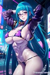 abdomen abdominals abs ai_generated anime anime_style ass belly_button big_breasts bikini bikini_top bikini_top_only blue_hair breasts building buildings candy_blue_hair cars cleavage color colored curvy curvy_figure eyes eyes_open female fit fitness focus focused fringe fringe_hair from_front_position from_side futuristic girl glasses glasses_on_face glasses_only hair hands-free hands_behind_head hands_up happy happy_female hd hd_(traditional) high_resolution highres hourglass_figure huge_breasts inner_hair jacket large_breasts light light-skinned light_blue_hair light_body light_skin lighting lips lipstick long_hair looking_at_partner looking_at_viewer me!me!me! meme_(me!me!me!) model muscle_tone navel neon neon_lights night night_sky no_sex nose nsfw oil oiled oiled_body oiled_breasts oiled_skin open_jacket pose posing posing_for_picture posing_for_the_viewer purple_eyes shiny shiny_breasts shiny_clothes shiny_hair shiny_skin sideboob sky4maleja sleeveless_shirt smile smile_at_viewer smiley_face street thick_legs thick_thighs thong thong_aside tight tight_clothes tight_clothing tight_fit toned toned_female underboob underwear very_long_hair waist watermark