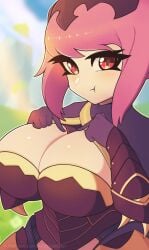 alternate_costume breasts camilla_(fire_emblem)_(cosplay) cleavage cosplay fire_emblem fire_emblem_fates huge_breasts looking_at_viewer nintendo pink_hair pouting sakura_(fire_emblem) yamisan