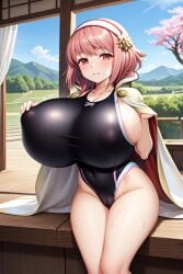 ai_generated alef@r18 big_breasts bimbo breasts bursting_breasts cape fire_emblem fire_emblem_fates gigantic_breasts huge_breasts huge_nipples large_breasts looking_at_viewer nipple_bulge nipples nipples_visible_through_clothing pink_hair princess sakura_(fire_emblem) school_swimsuit short_hair short_stack shortstack swimsuit tight_clothes tight_clothing