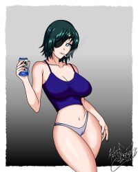 beer big_breasts chainsaw_man erotic_costume female himeno_(chainsaw_man) kitsunekhi_ lencerie panties patch smoking